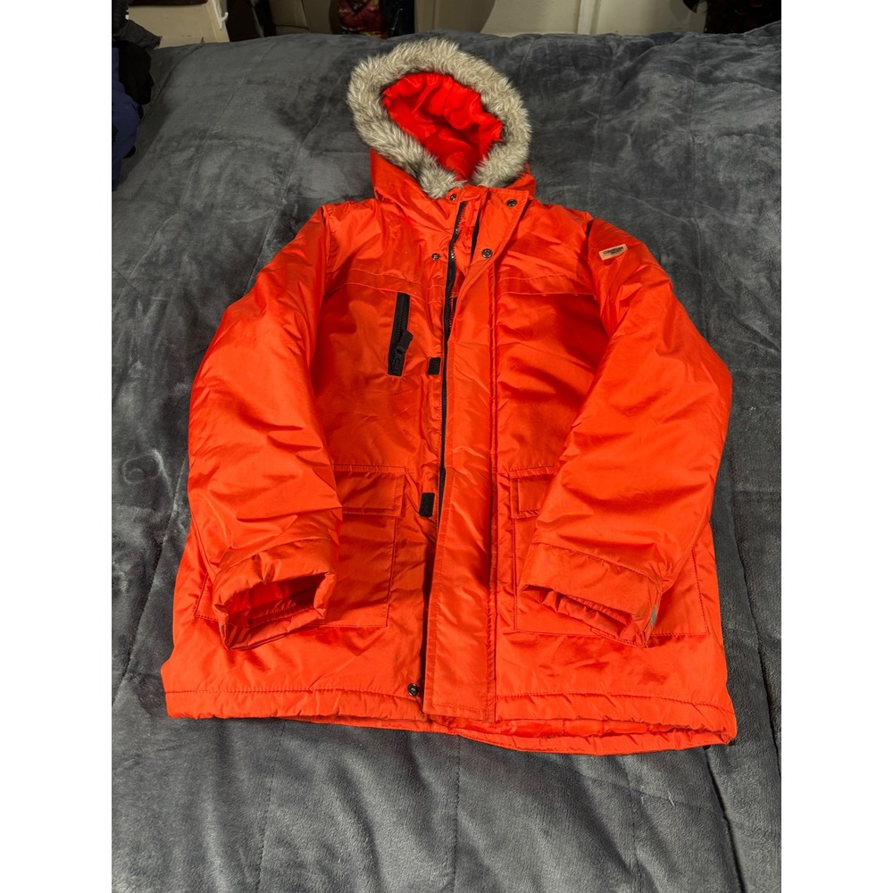 OshKosh Bgosh Kids Orange Parka Hooded Faux Fur Trim Winter Jacket Size 14 5421
